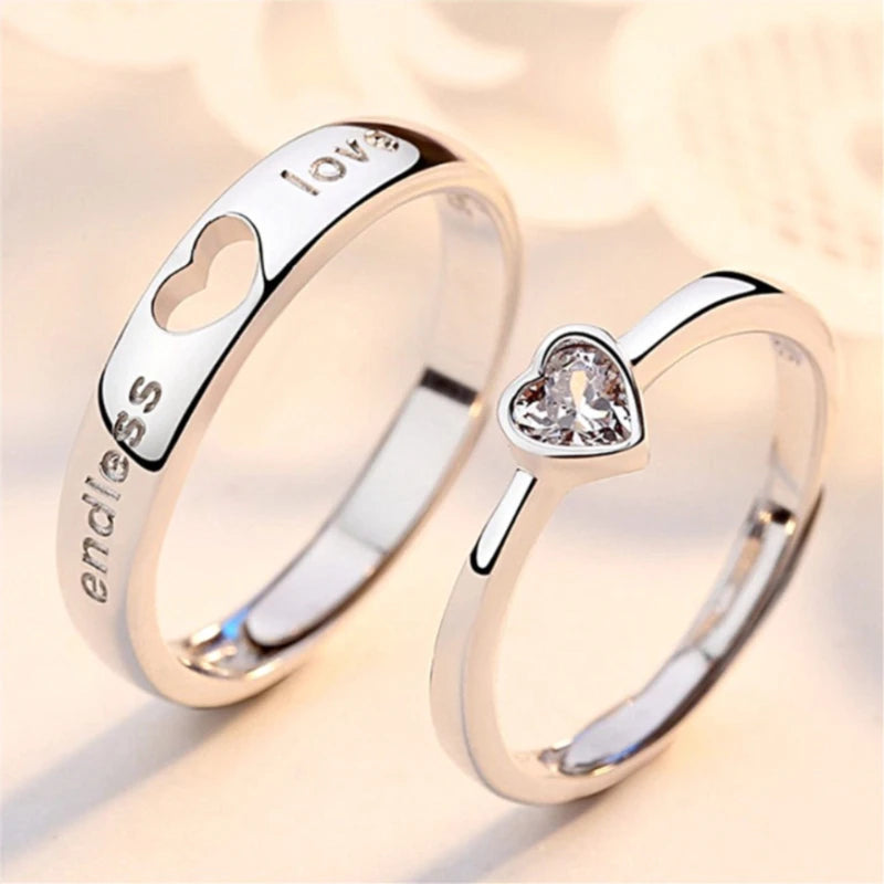 New Silver Couple Rings - Sun & Moon Adjustable Open Ring for Men & Women, Wedding & Fashion Jewelry Gift