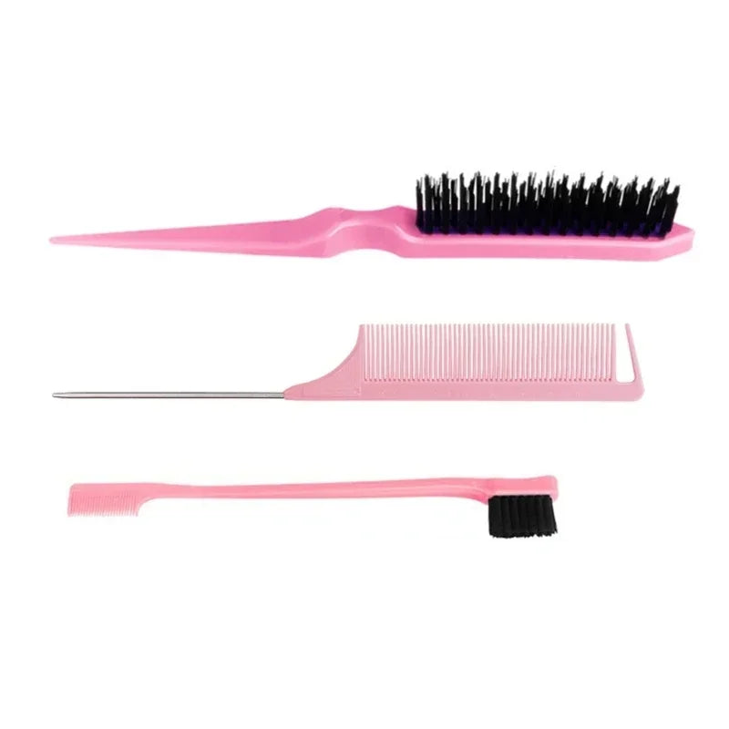 3PCS Hair Styling Comb Set – Teasing Brush, Rat Tail Comb, Edge Brush & Braid Tool for Hair Styling