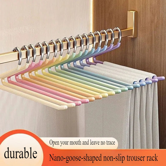 5PCS Goose-Type Telescopic Pants Hangers – Z-Shaped Multi-Layer Plastic Hangers for Wardrobe & Dorm Storage