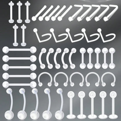 Transparent UV Acrylic Body Piercing Set – Navel, Nose, Septum, Ear & Lip Rings