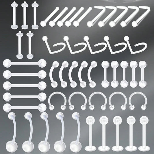 Transparent UV Acrylic Body Piercing Set – Navel, Nose, Septum, Ear & Lip Rings