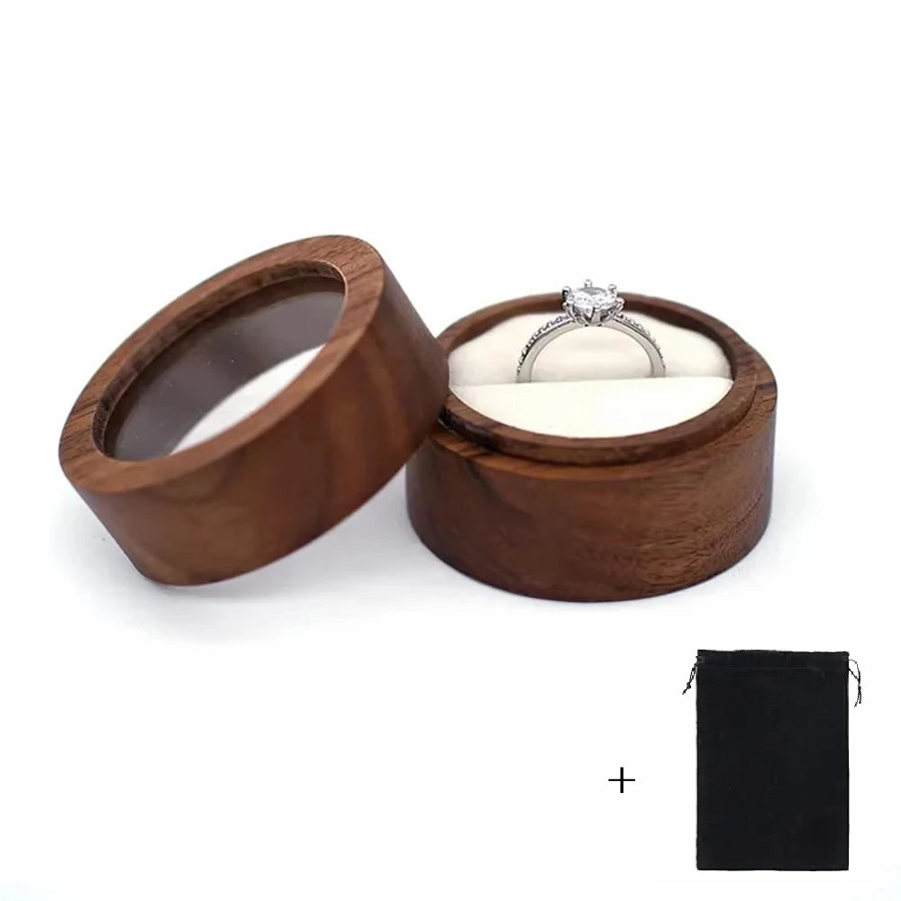 Custom Logo Wooden Ring Box – Engraved Walnut Wood Wedding & Engagement Box with Name & Date