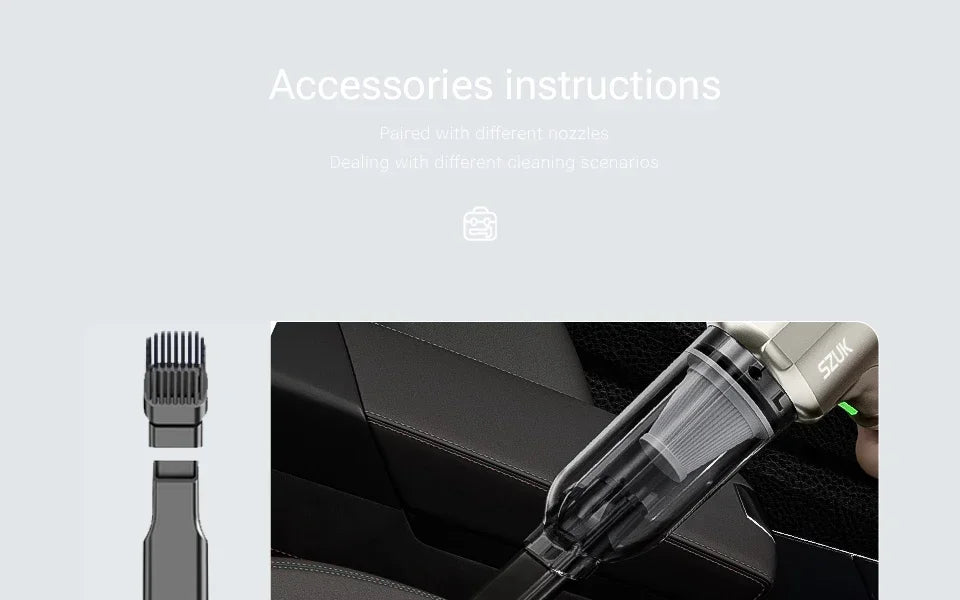 SZUK 9998700PA Car Vacuum Cleaner – Strong Suction Cordless Handheld Portable Cleaning Machine