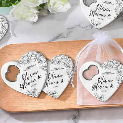 Custom Heart-Shaped Magnet Bottle Opener – 10-30pcs Engraved Bridal Shower & Wedding Party Favors in Bulk