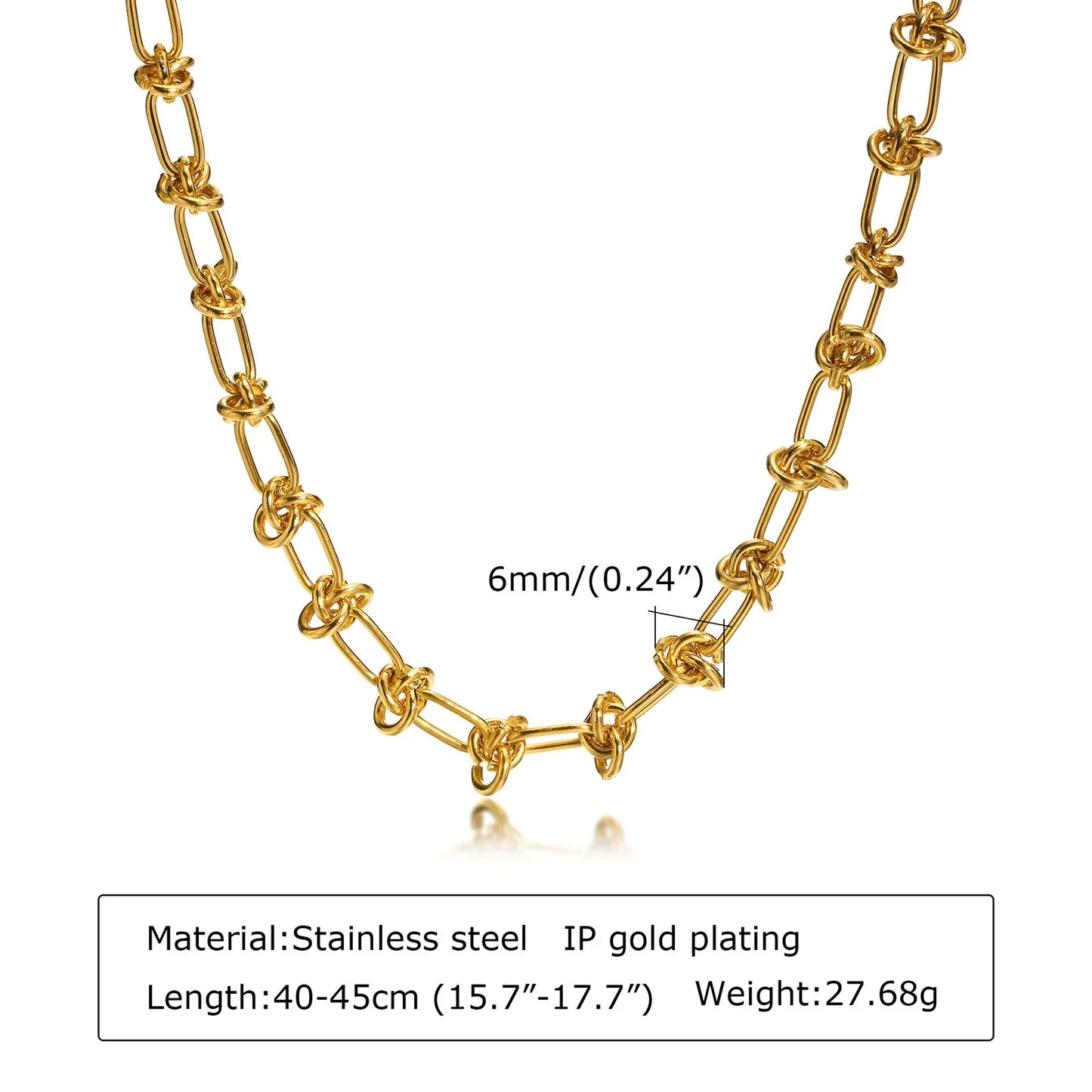 Chunky Gold-Plated Link Necklace — Stainless Steel Oval Chain Choker for Women, Minimalist Jewelry