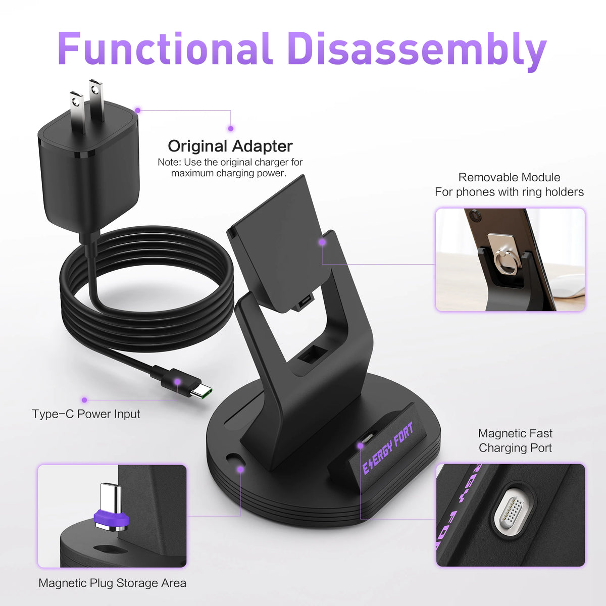 Samsung Galaxy Type-C Magnetic Charging Dock - Compatible with A15, A16, A55, A57, Xiaomi Redmi, iPhone & Google Devices