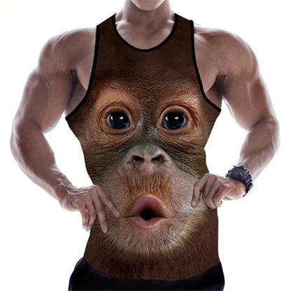 3D Gorilla Print Tank Top - Oversized Sleeveless Summer Streetwear for Men