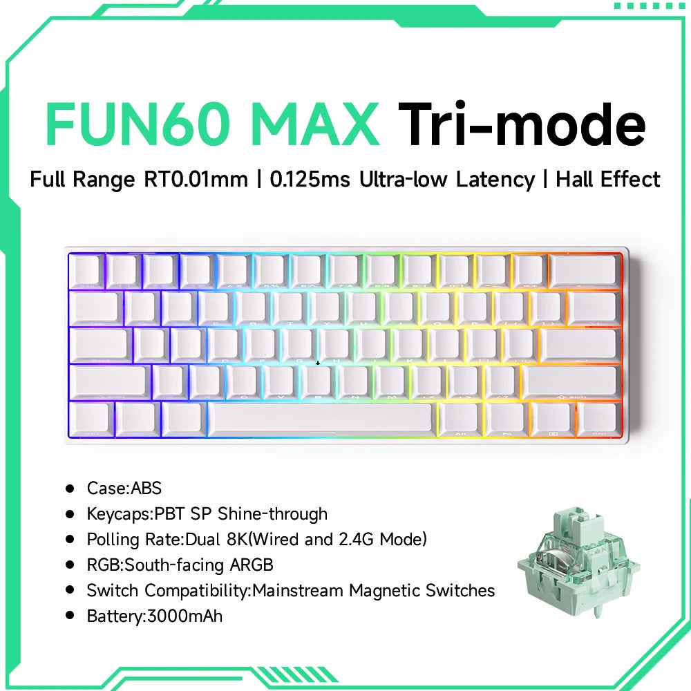 Akko MonsGeek FUN60 60% Mechanical Gaming Keyboard – Magnetic Switch, 8K Rapid Trigger, ARGB HE/TMR Custom Keyboard