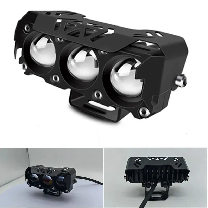 Motorcycle LED Spotlight — Dual-Color Hi/Low Beam Fog Lamp for Cars, Trucks, SUVs & UTVs, 12V/24V Mini Lens Driving Light