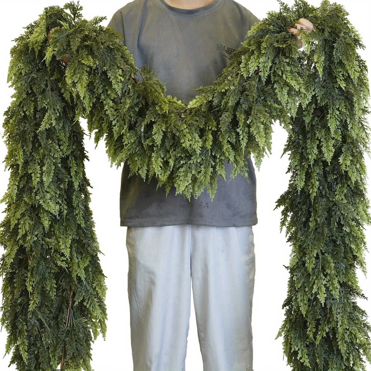 Artificial Dense Christmas Vine Wreath – Fake Norfolk Cedar Rattan Garland for Fireplace, Table, Porch Xmas Decoration