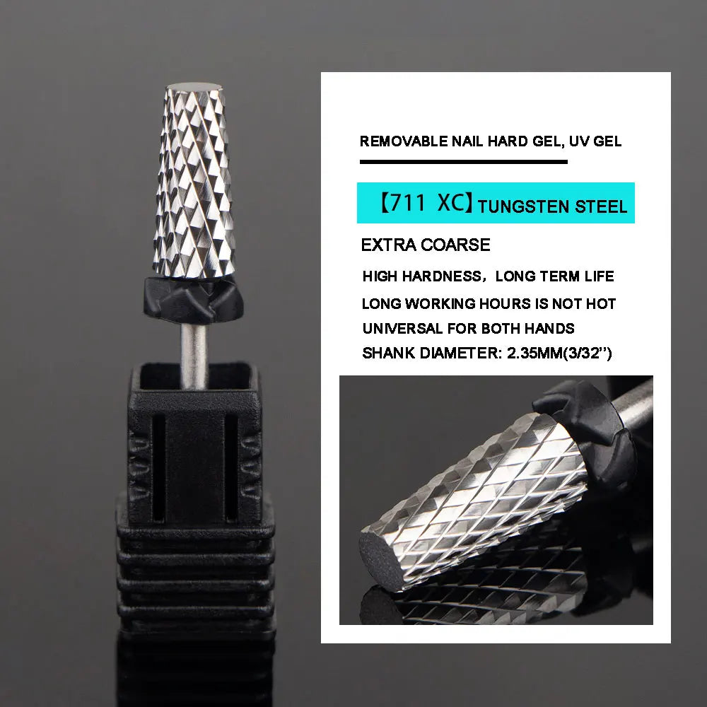 5-in-1 Nail Drill Bits - Tungsten Steel Cross Teeth Manicure File, Acrylic & Hard Gel Nail Polish Remover Drill Bit