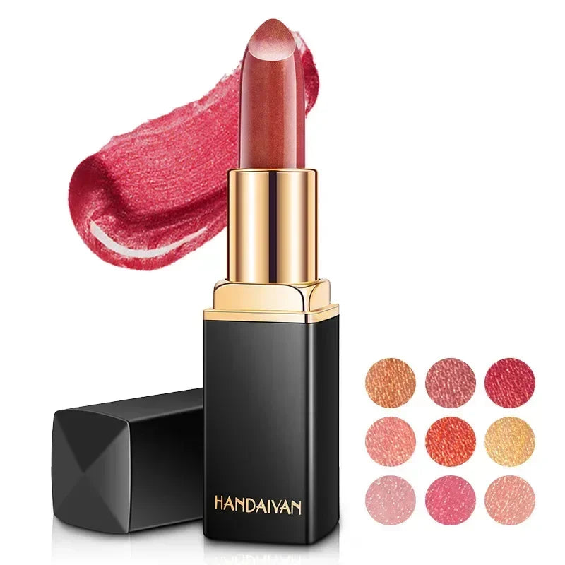 Professional Brand Lipstick – Waterproof, Long-Lasting Nude Pink & Mermaid Shimmer, Luxury Makeup Cosmetic