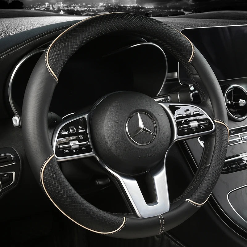All Seasons Leather Diamond Steering Wheel Cover - Universal Fit for 14.5-15 Inch, Durable, Anti-Slip Design