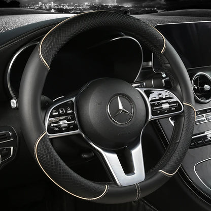 All Seasons Leather Diamond Steering Wheel Cover - Universal Fit for 14.5-15 Inch, Durable, Anti-Slip Design