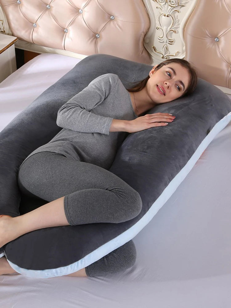 Soft Fleece U-Shaped Pregnancy Pillow – Multi-Function Side & Lumbar Support Cushion for Women