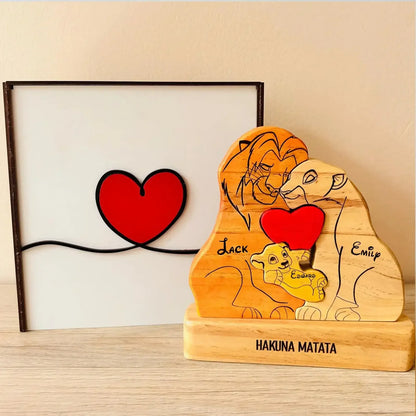 Personalized Wooden Lion Family Puzzle — Custom Name Art Puzzle for Home Decor, Anniversary & Warm Family Gift Keepsake