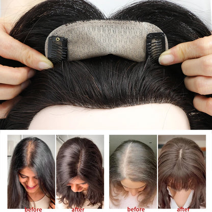 Dazzeal Human Hair Topper – 100% Real Straight Hair, Lace Base, Clip-In with Bangs, 10x12cm, 360° Coverage