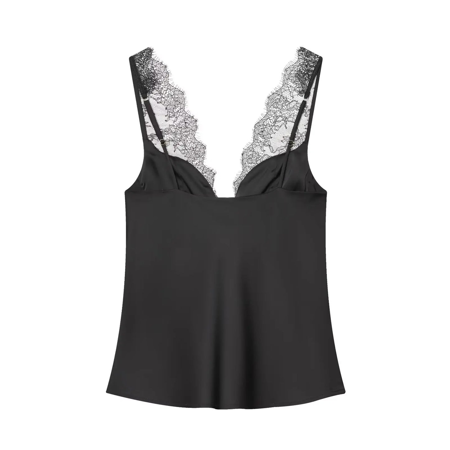 TFMLN Women’s Lace Splice Sleeveless Top – Deep V Neck Sexy Sling Elegant Chic Street Casual Fashion Outfit