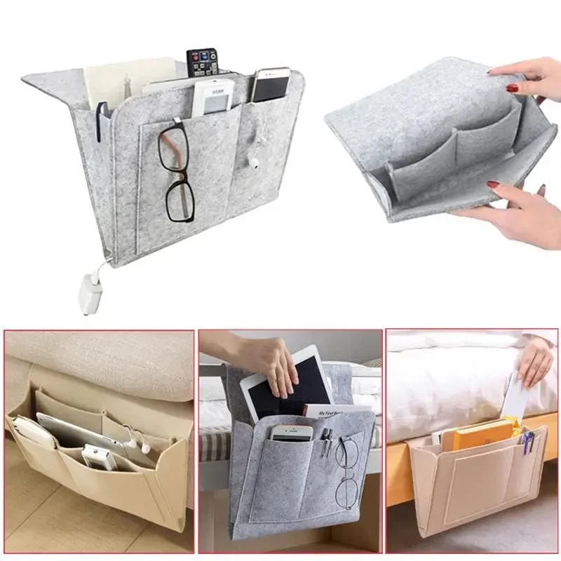 Bedside Hanging Storage Organizer — Phone, Remote, Tissue & Book Holder for Home