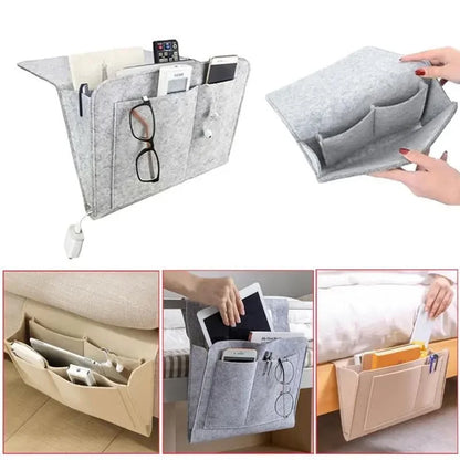 Bedside Hanging Storage Organizer — Phone, Remote, Tissue & Book Holder for Home