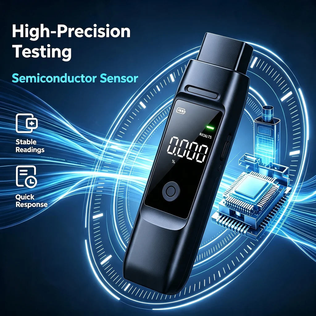 Replaceable Semiconductor Breathalyzer – Alcohol Tester with 4 BAC Measurement Units (%, ‰, mg/100mL, mg/L), Batteries Not Included