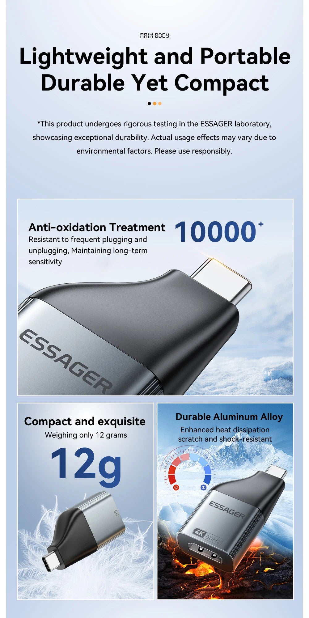 Essager USB-C to HDMI/DP/VGA Adapter – 4K@120Hz 8K@60Hz Video Converter for MacBook & TV Box