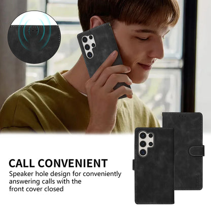 Magnetic Leather Wallet Case for Samsung Galaxy S25 Ultra–S8 – Skin-Friendly Flip Cover with Card Slots & Stand Function