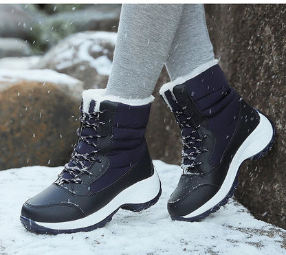 Women's Winter Snow Boots – Plush Lined Platform Flat Casual Shoes for Warmth and Comfort