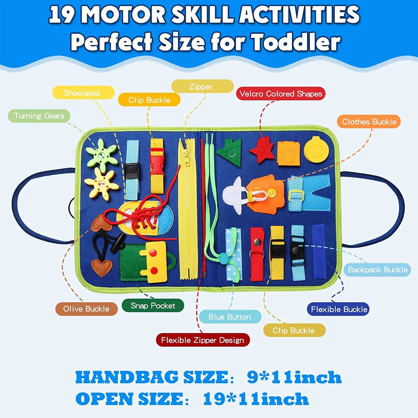 Busy Board Montessori Toy for Toddlers – Sensory & Fine Motor Skills Learning, Preschool Travel Activity for Boys