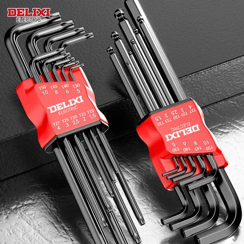 DELIXI ELECTRIC Allen Key Set - Metric Hex Wrench Screwdriver Kit with Long Torque Handles for Motorcycles & Bicycles