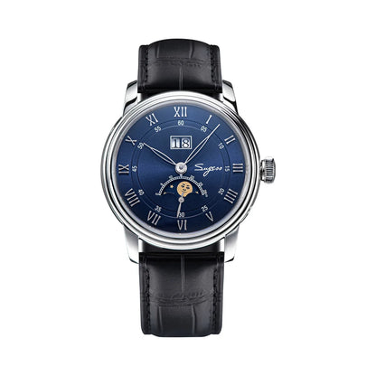Sugess Moonphase Men’s Automatic Mechanical Watch — 40MM Stainless Steel with Seagull ST2528 Movement and Blue Sandstone Dial