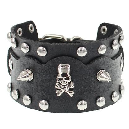 90s Punk Style Bracelet – PU Leather with 3 Rows of Spikes & Square Studs, Fashion Bangle for 2024