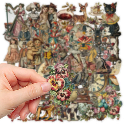 50-Piece Victorian Vintage PET Stickers - Transparent Waterproof DIY Decals for Laptops, Bicycles, Guitars and Skateboards