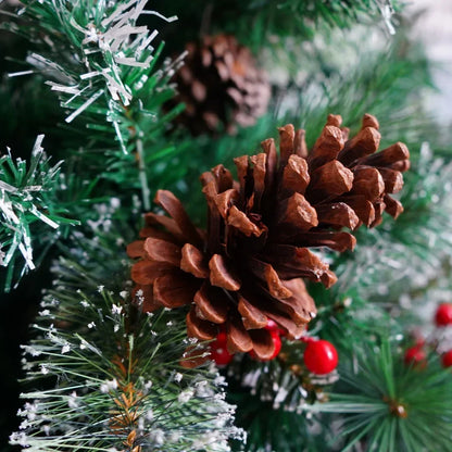6/7FT Realistic Green Artificial Christmas Tree – Unlit with Pinecones & Holly Berries, Quick Setup with Metal Stand