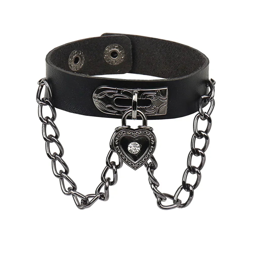 Punk Rock Hip Hop PU Leather Bracelet – Unisex Skull, Pentagram & Rivet Chain Bracelet, Trendy Party Jewelry Accessory