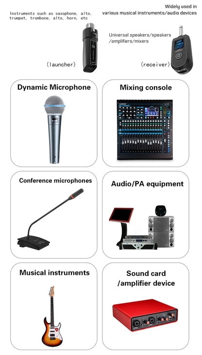 UHF Wireless Microphone Adapter – XLR Transmitter & Receiver for Dynamic Mics, Guitar, Audio Mixer & PA System
