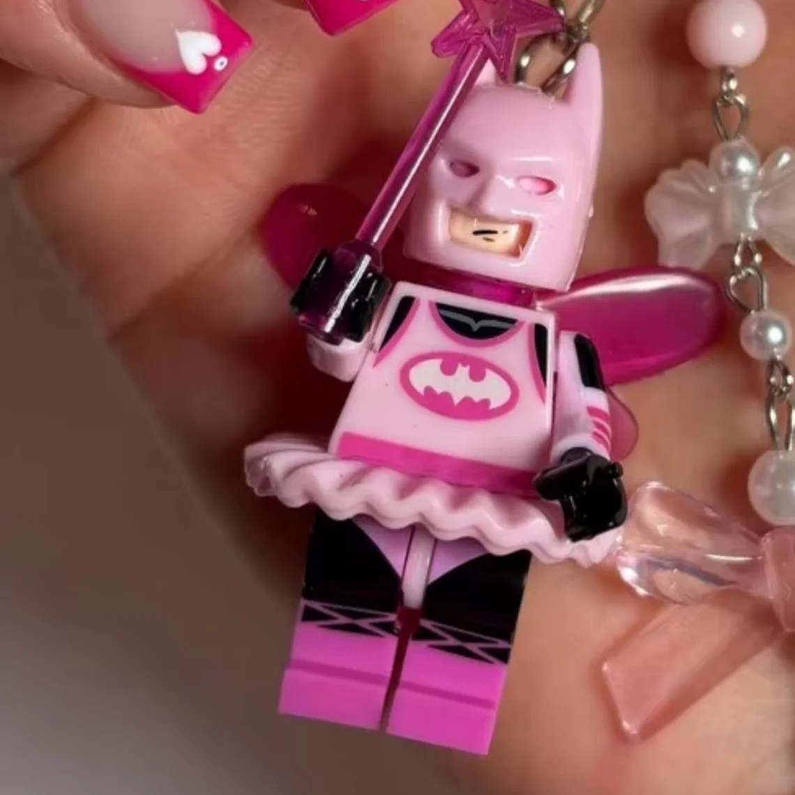 3D Pink Fairy Bat Minifigure Keychain - Cute Collectible Bag Charm