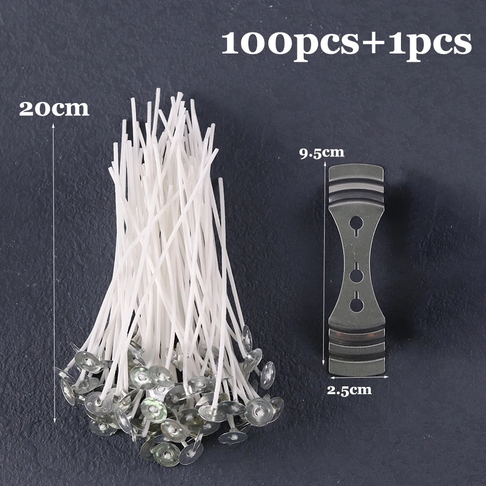 Smokeless Candle Wicks – Pre-Waxed Cotton Core with Metal Sustainer Tabs, 2.6-20cm for DIY Handmade Candle Making