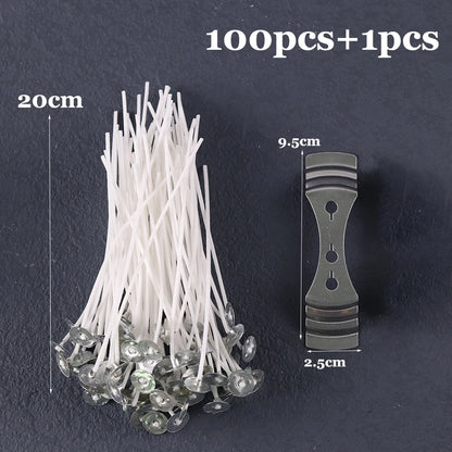 Smokeless Candle Wicks – Pre-Waxed Cotton Core with Metal Sustainer Tabs, 2.6-20cm for DIY Handmade Candle Making