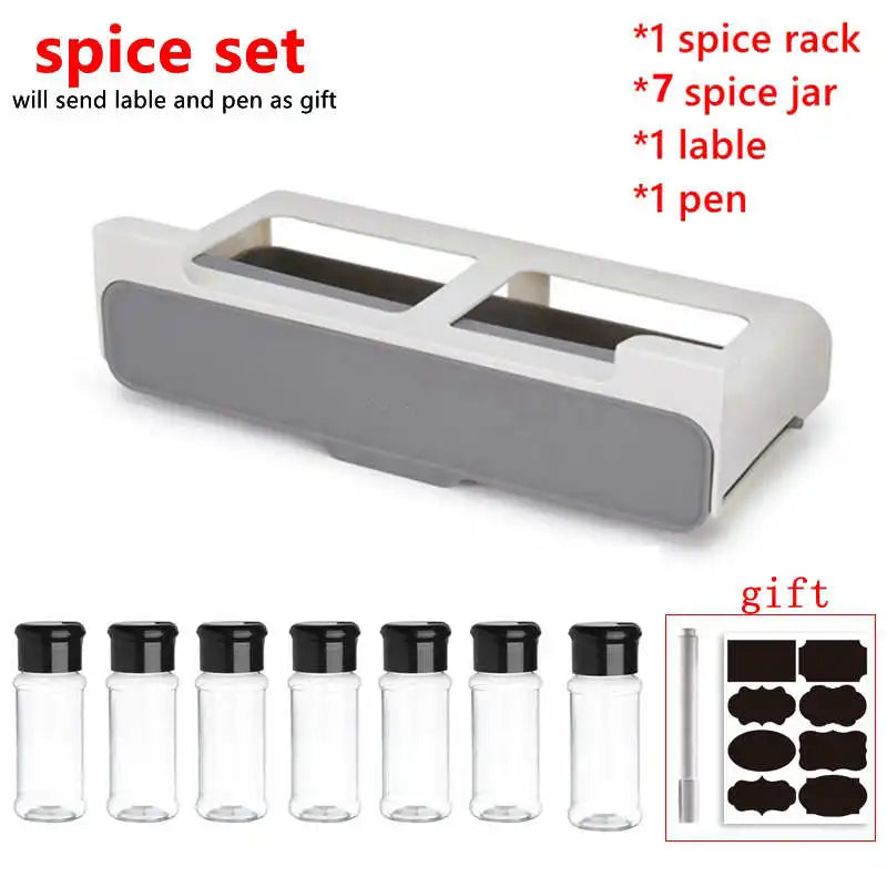 Self-Adhesive Kitchen Spice Rack: Wall-Mounted Under-Shelf Seasoning Bottle Storage Organizer