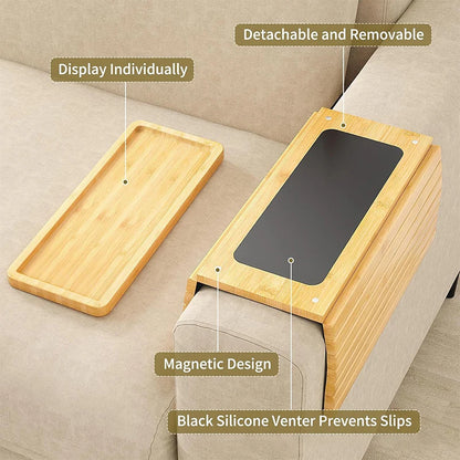 Bamboo Couch Cup Holder – Anti-Slip Foldable Sofa Armrest Tray for Cups, Snacks & Remote Control   1/2
