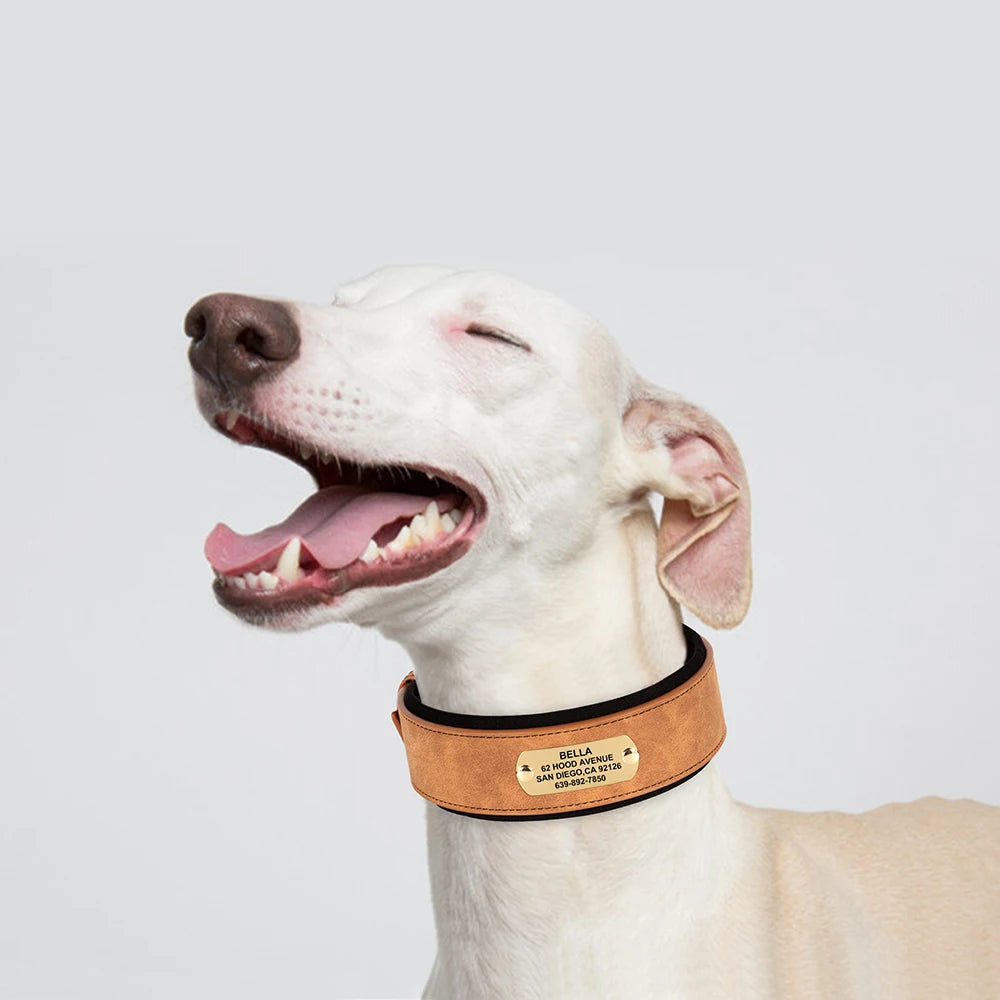 Wide Personalized PU Leather Dog Collar – Custom Tag Soft Pet Collar for Small, Medium & Large Dogs, Pitbulls & Bulldogs