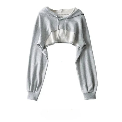 Women’s Irregular Crop Hoodie – Ultra-Short Y2K Style Long Sleeve Sweatshirt