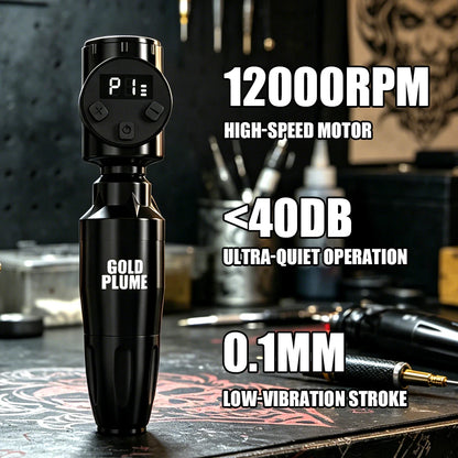 GOLDPLUME Wireless Tattoo Machine Kit - Black Rotary Pen with 10 Cartridges and Full Accessories for Artists