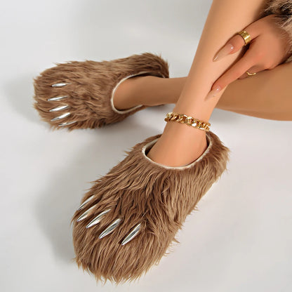 Bear Claw Plush Mules - Customizable Soft Summer Slides with Logo for Comfortable Casual Wear