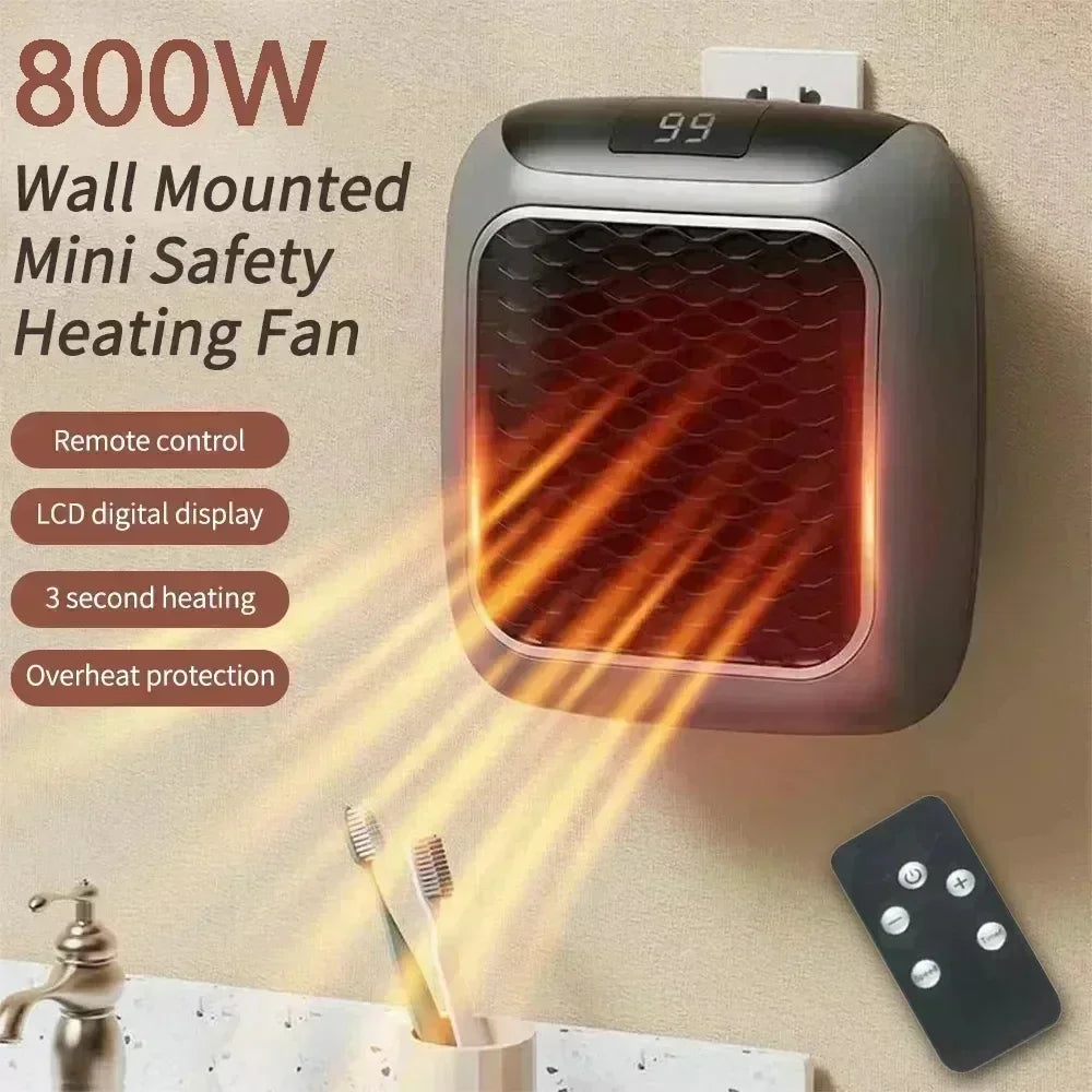 800W Mini Wall-Mounted Ceramic Heater - PTC Fast Heating Electric Bathroom Heater with Remote Control for Indoor Use