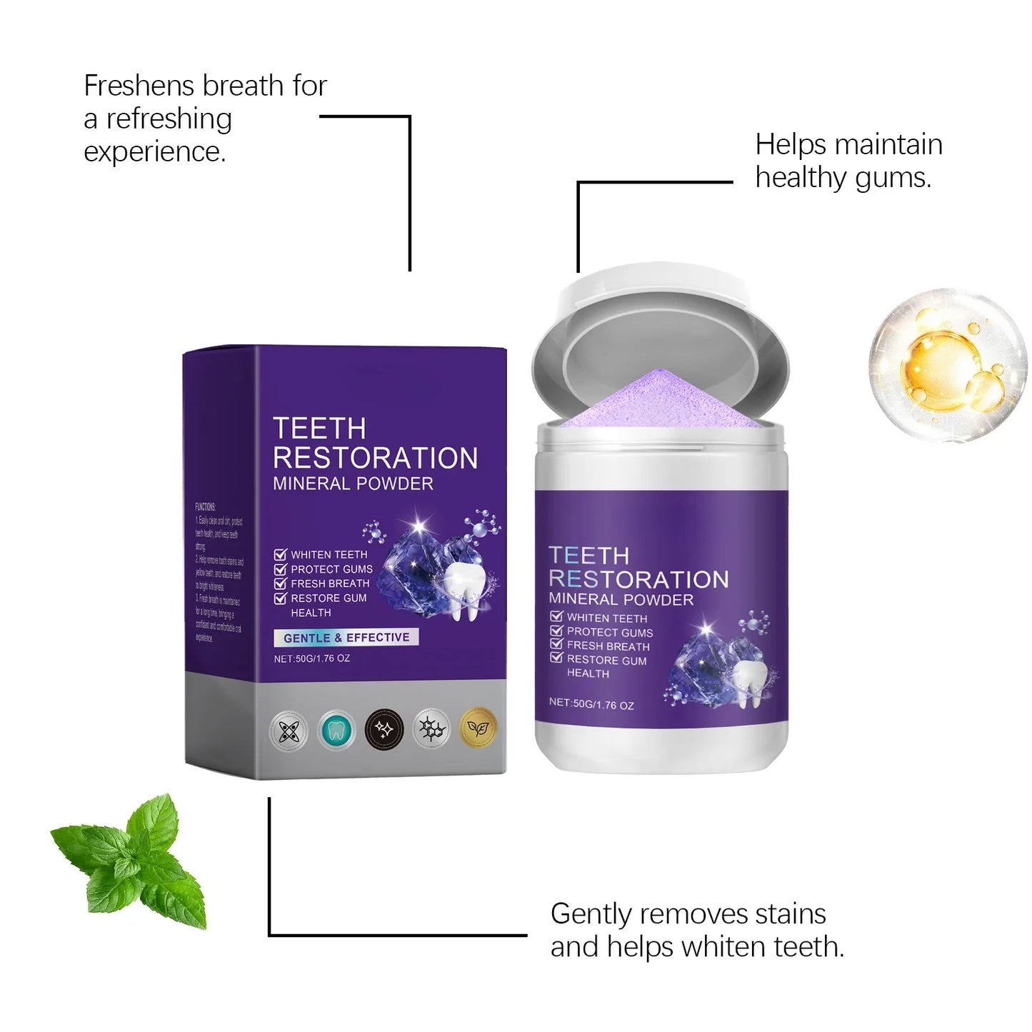Teeth Restoration Mineral Powder — Enamel Strengthening & Whitening Dental Care Supplement