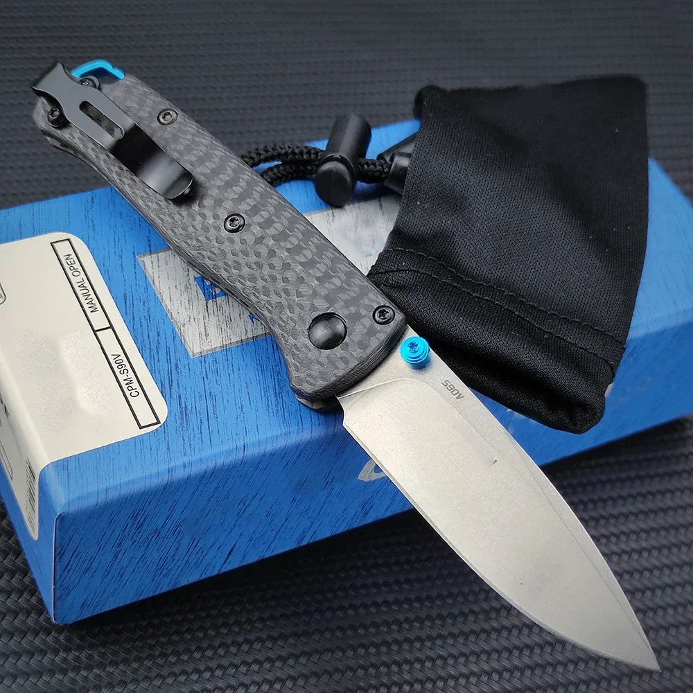 Folding Knife BM 533-3 – High-Quality S90V Blade, Carbon Fiber Handle, Outdoor EDC for Camping and Hunting with Belt Clip, Men’s Gift
