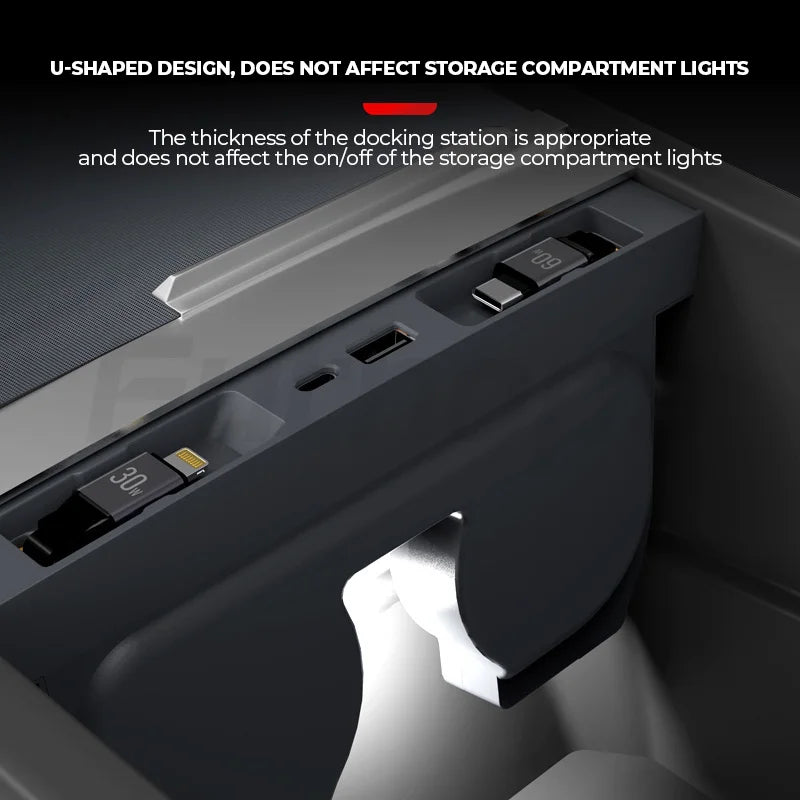 Futhope Docking Station with Telescopic Rope – Tesla Model 3/Y Highland Hub & Central Control Splitter for Laptop Support