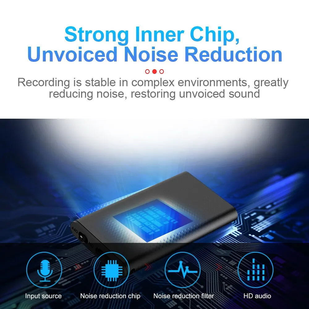 Ultra-Thin Mini Voice Recorder — Professional Sound-Activated HD Dictaphone with Noise Reduction & Portable MP3 Player